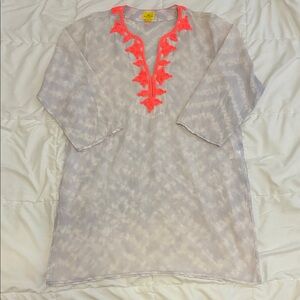 Women's Gray and Neon Pink Kurta embroidered Tunic Top Size M